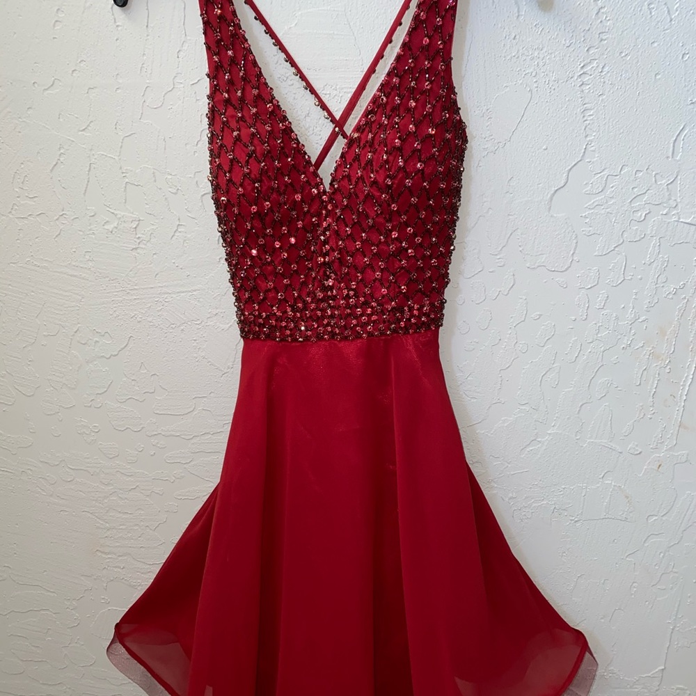 Red iNtrigue by blush sparkle top, short dress
